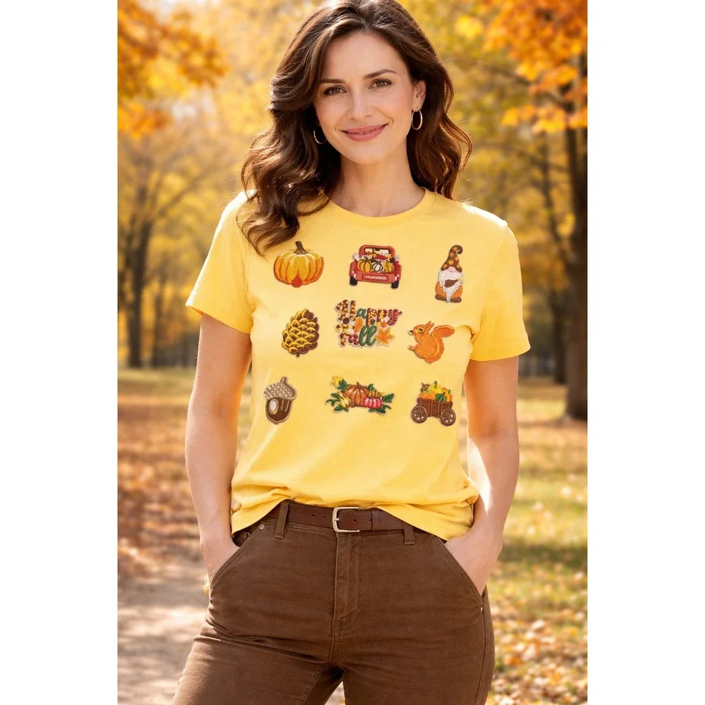 9pc Fall Themed Embroidered Iron-On Patches Pumpkin Gnome Squirrel Autumn DIY‎